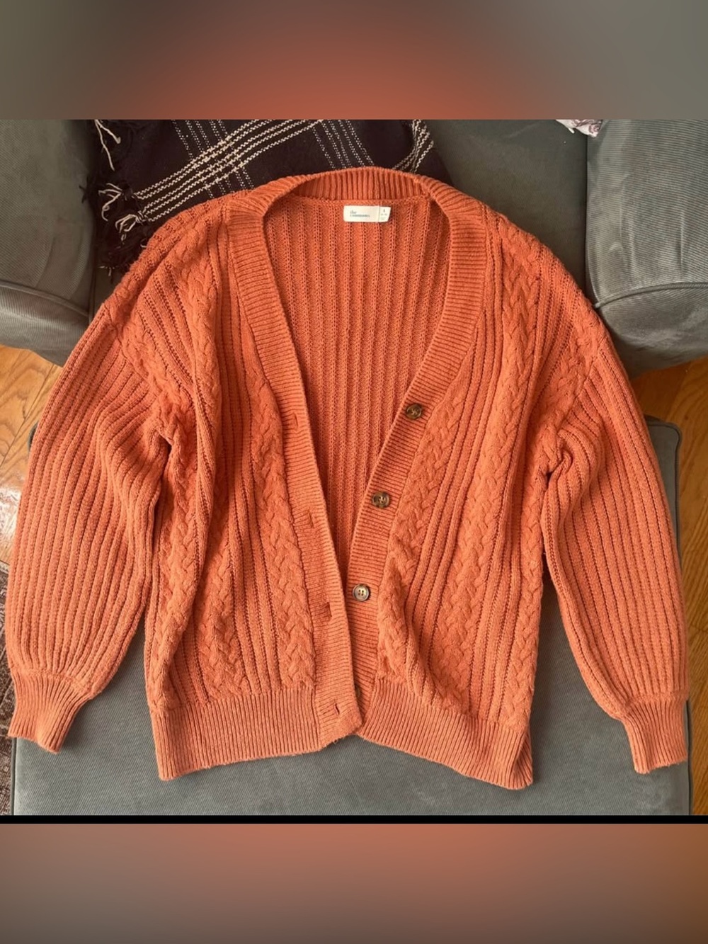 Girls Cable-Knit Open Cardigan Sweater - Rust Orange